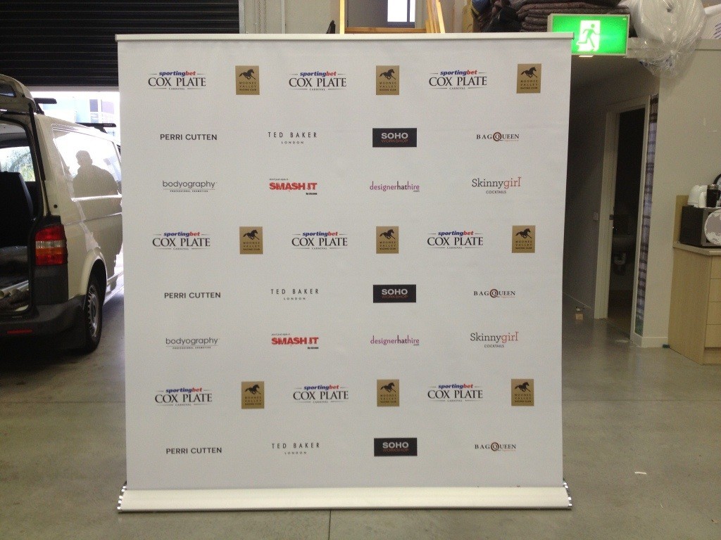 Great media backdrop! 2.2mtrs x 2mtrs pull up banner.